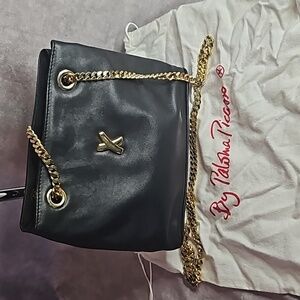 Paloma Picasso Black Leather Gold Hardware Vintage Crossbody Shoulder Bag Purse
